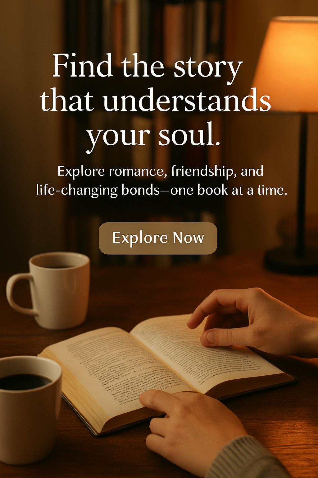 Person reading a book with a cup of coffee, accompanied by a motivational quote.