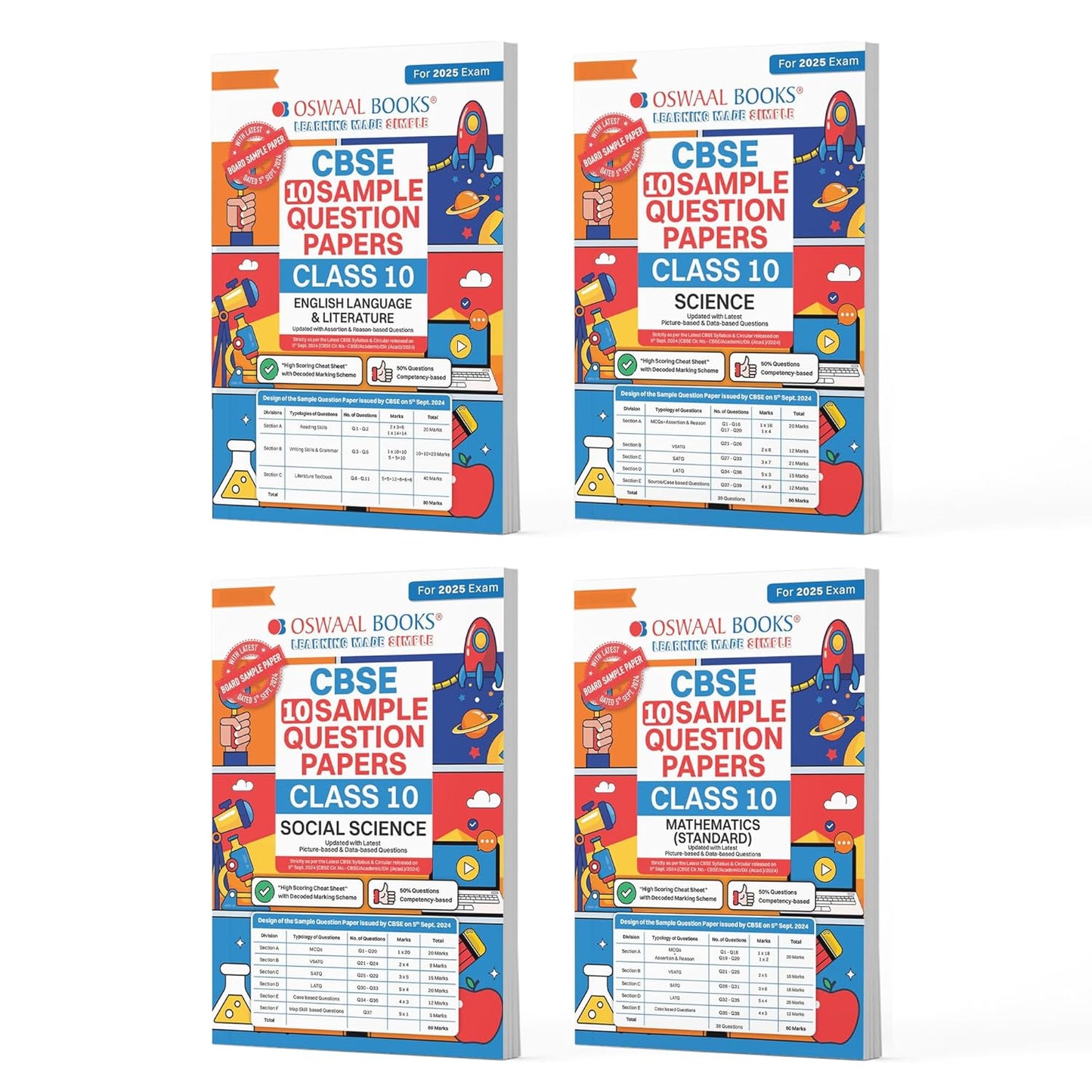 Oswaal Cbse Sample Question Papers Class 10 English, Science, Social Science & Maths Standard (Set Of 4 Books) (For Board Exams 2025)