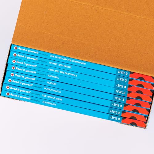 Ladybird Read It Yourself Tuck Box Level 3: 8 Books Box Set (The Elves and the Shoemaker, Hansel and Gretel, Jack and the Beanstalk, Rapunzel, Aladdin, Puss in Boots, The Jungle Book, Thumbelina)