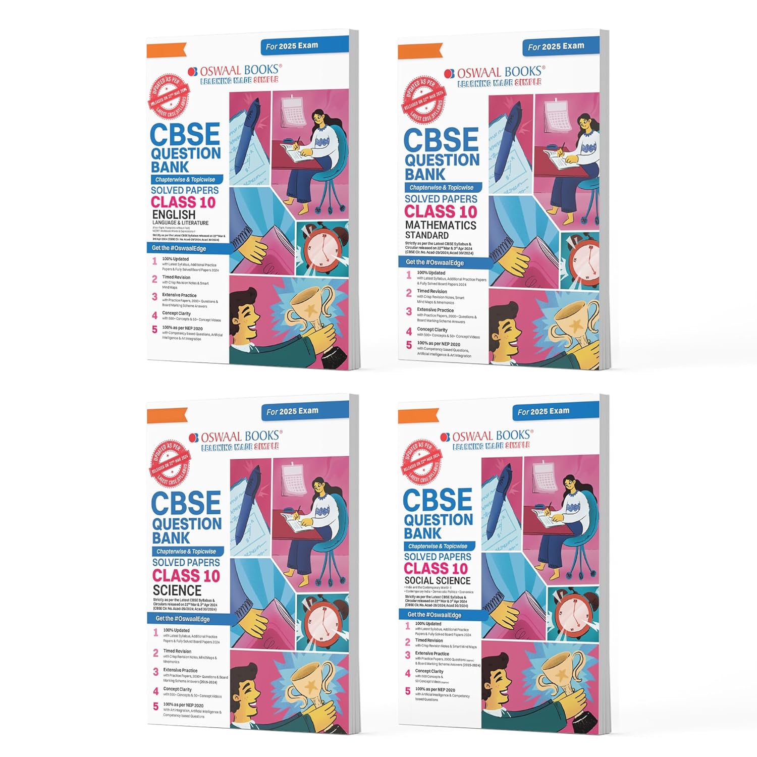 Oswaal Cbse Question Bank Class 10 Set Of 4 Books | English | Maths Standard | Science | Social Science | Chapterwise | Topicwise | Solved Papers | For 2025 Board Exams