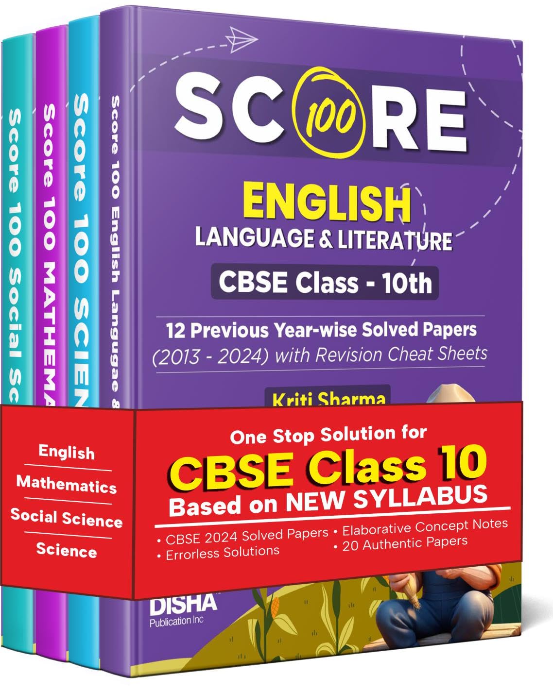 Combo (Set Of 4 Books) Score 100 Science, Mathematics (Standard), English Language & Literature & Social Science Cbse Class 10Th 12 Previous Year-Wise Solved Papers (2013-2024) 4Th Edition | 2025 Exam