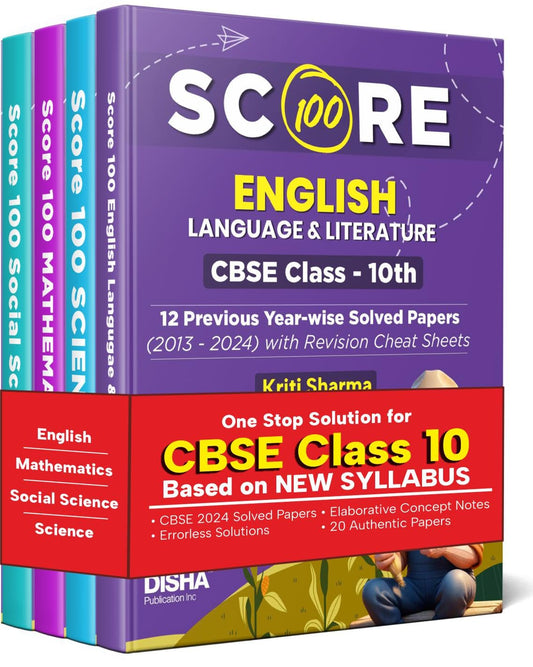 Combo (Set Of 4 Books) Score 100 Science, Mathematics (Standard), English Language & Literature & Social Science Cbse Class 10Th 12 Previous Year-Wise Solved Papers (2013-2024) 4Th Edition | 2025 Exam