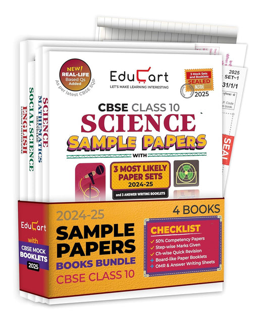 Educart Cbse Sample Paper Class 10 2024-25 - Science, Mathematics (Standard), Social Science & English Combo Set Of 4 Books (With Exclusive Cbse Mock Booklets) For 2025 Exam