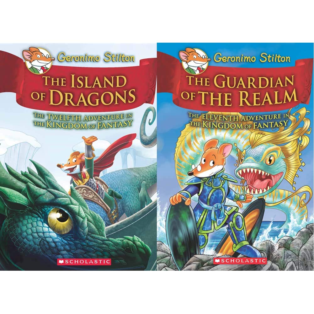 GERONIMO STILTON AND THE KINGDOM OF FANTASY #12: ISLAND OF DRAGONS + Geronimo Stilton and the Kingdom of Fantasy #11: The Guardian of the Realm (Set of 2 Books)