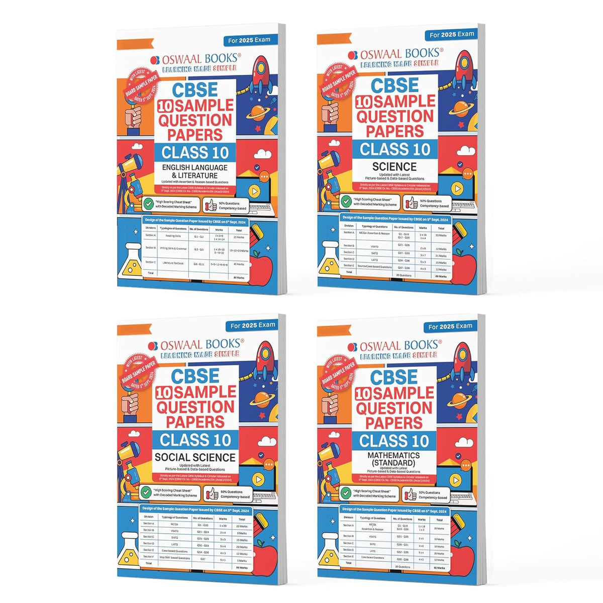Oswaal Cbse Sample Question Papers Class 10 English, Science, Social Science & Maths Standard (Set Of 4 Books) (For Board Exams 2025)