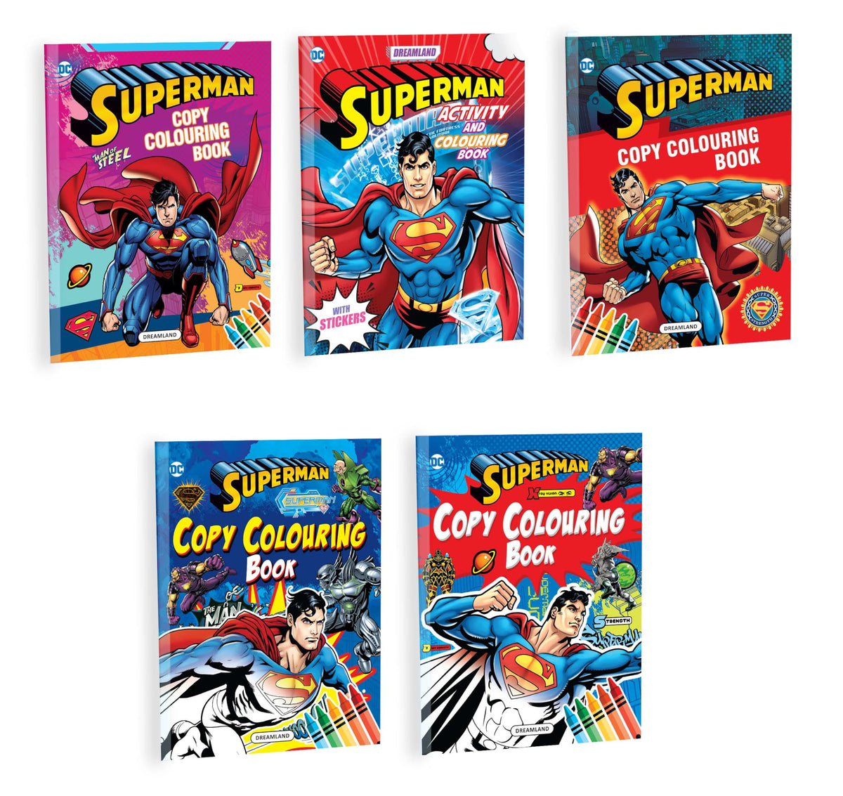 Superman Copy Colouring Book – Pack of 5 | Fun & Creative Activity Books for Kids | Colourful Illustrations of Superman, Superhero Adventures, and Hours of Entertainment for Young Fans